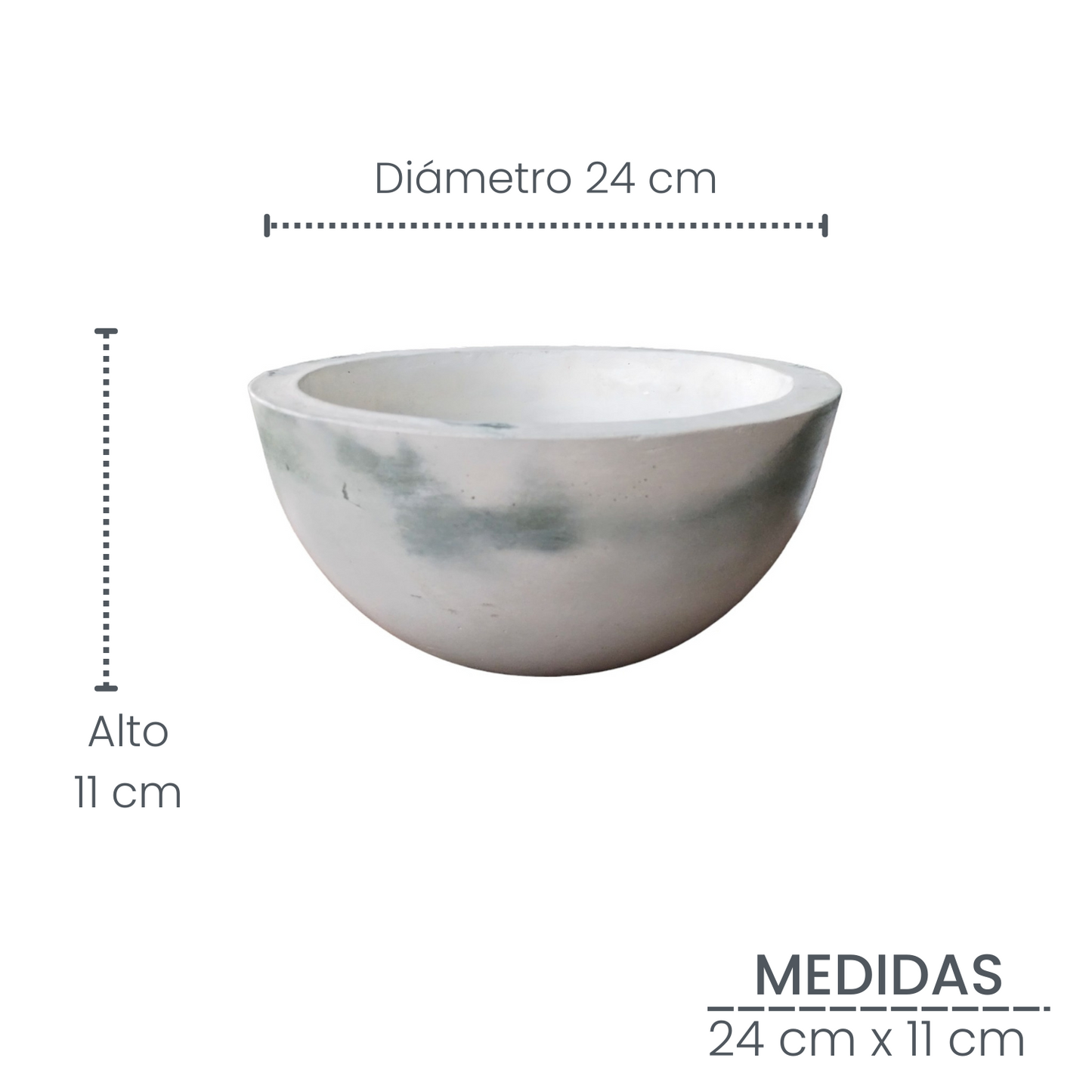 Matera Bowl de Cemento 11x24 cm Mármol Oliva + Base Metalica Dorada 60 cm