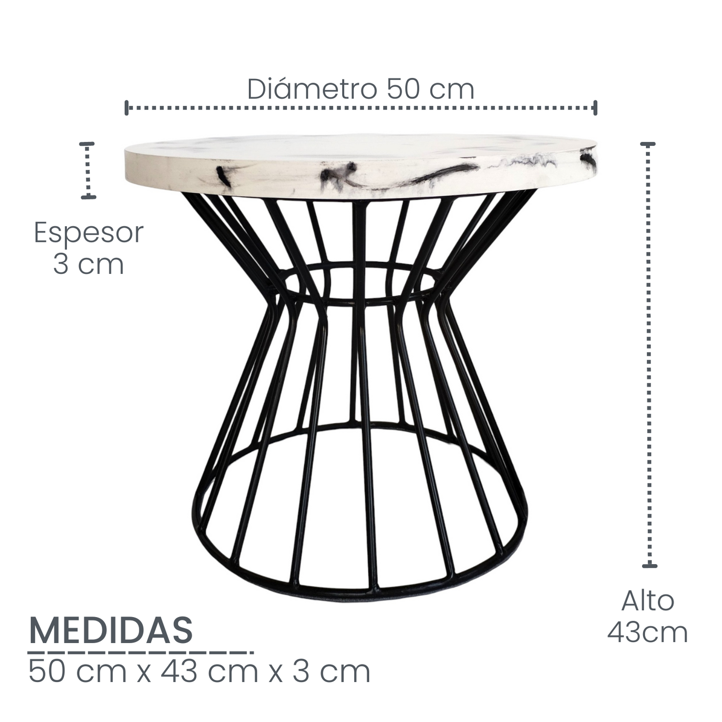 Mesa en concreto Venice 50x50 cm Mármol negro