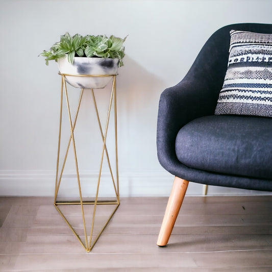 Matera Bowl de Cemento 11x24 cm Mármol negro + Base Metalica Dorada 60 cm