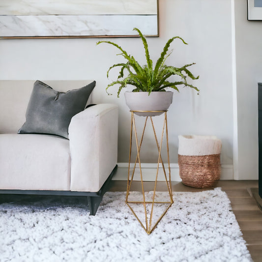 Matera Bowl de Cemento 14x29 cm Gris + Base Metalica Dorada 70 cm