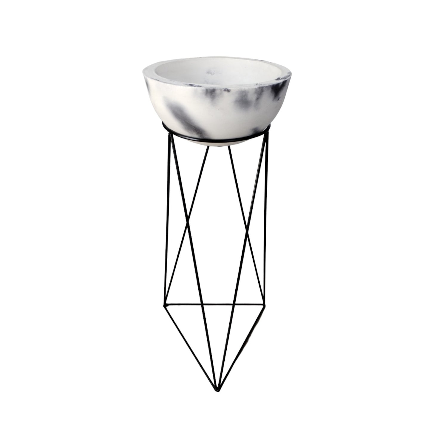 Matera Bowl de Cemento 14x29cm Mármol negro + Base Metal Negro 70 cm