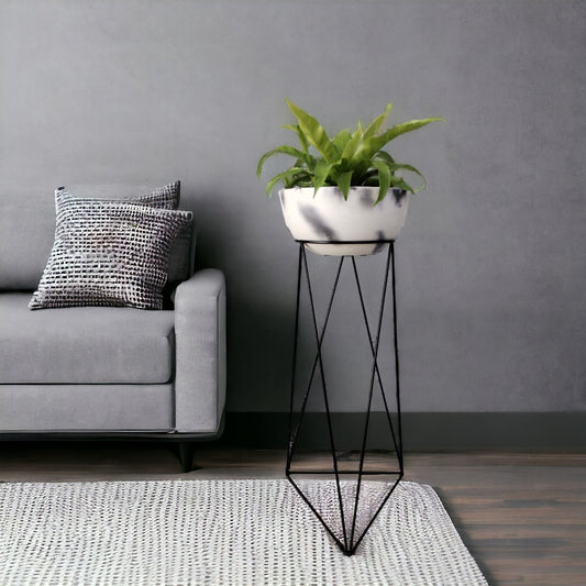 Matera Bowl de Cemento 14x29cm Mármol negro + Base Metal Negro 70 cm