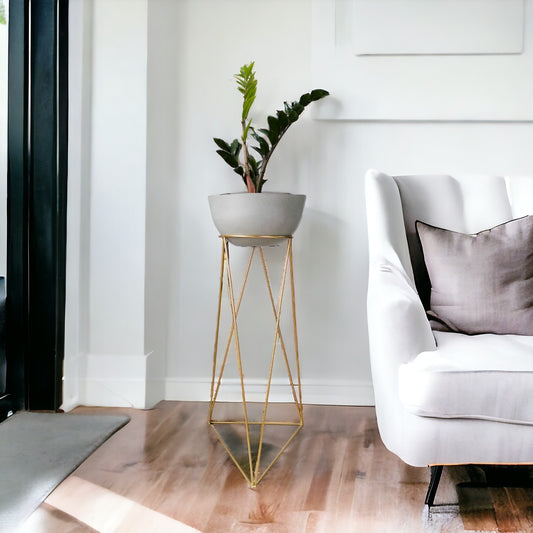 Matera Bowl de Cemento 14x29 cm Verde Oliva + Base Metalica Dorada 70 cm