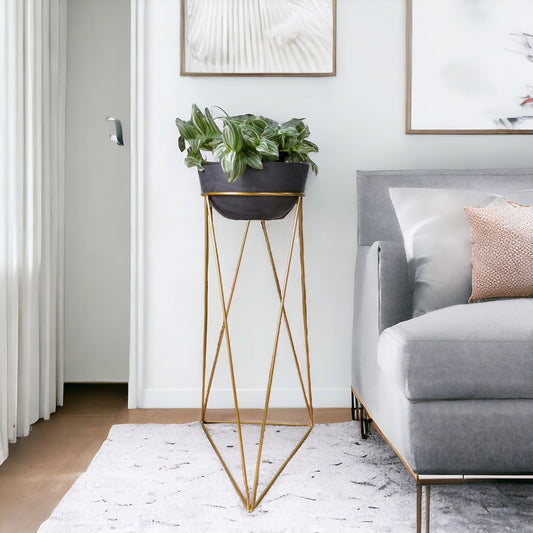 Matera Bowl de Cemento 11x24 cm Oscuro + Base Metalica Dorada 60 cm