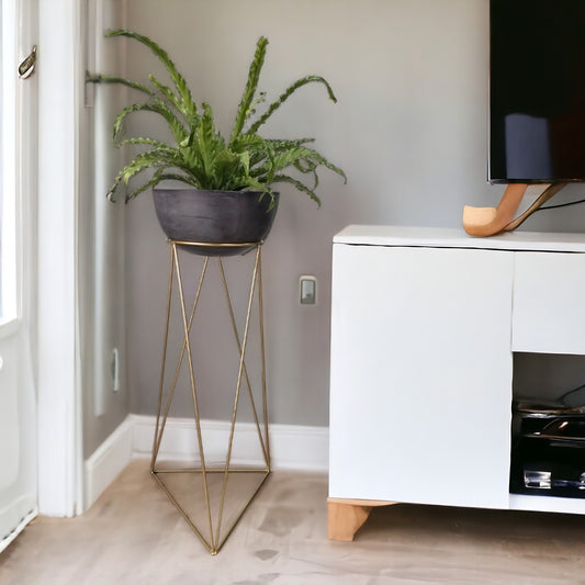 Matera Bowl de Cemento 14x29 cm Oscuro + Base Metalica Dorada 70 cm