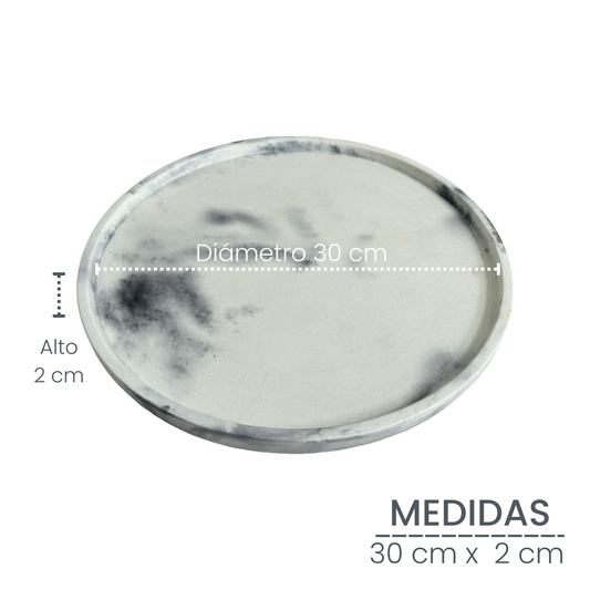 Plato Deco de cemento 30cm Mármol negro