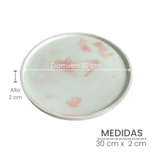 Plato Deco de cemento 30cm Mármol rosa