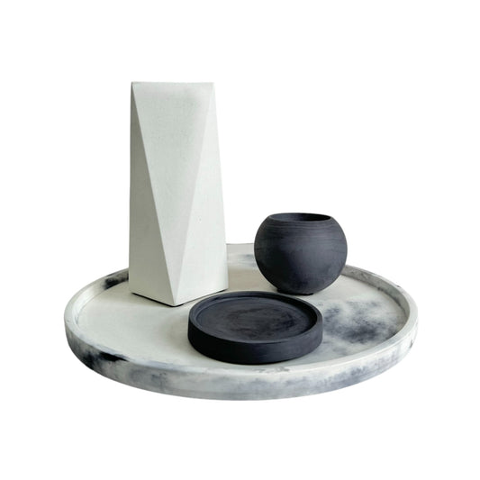 Setx4 Florero Alice de cemento Blanco/oscuro y Mármol negro