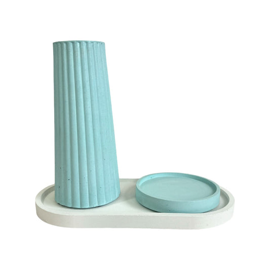 Setx3 Florero Alessia de cemento Aguamarina/Blanco