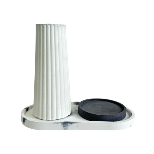 Setx3 Florero Alessia de cemento Blanco/Mármol negro