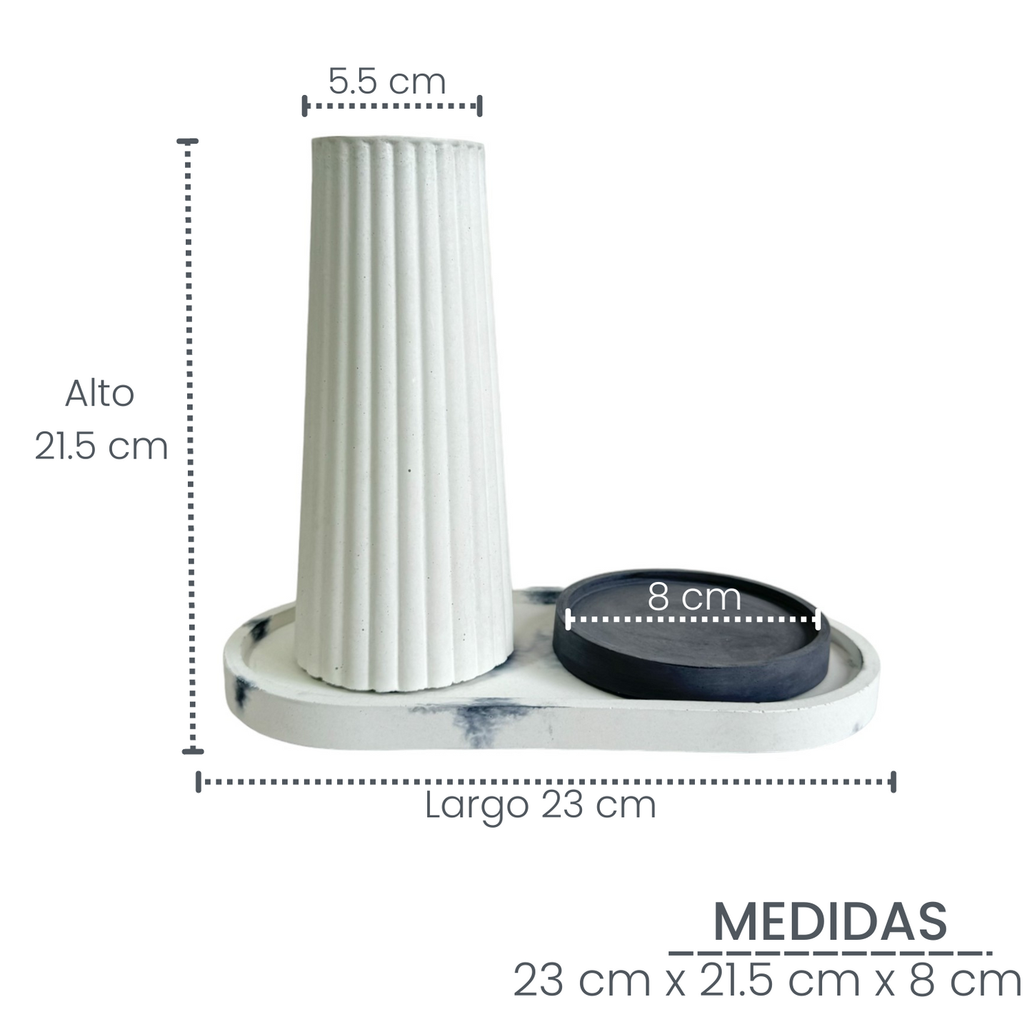 Setx3 Florero Alessia de cemento Blanco/Mármol negro