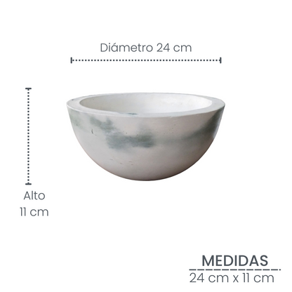 Matera Bowl de Cemento 11x24 cm Mármol Oliva + Base Metalica Dorada 60 cm