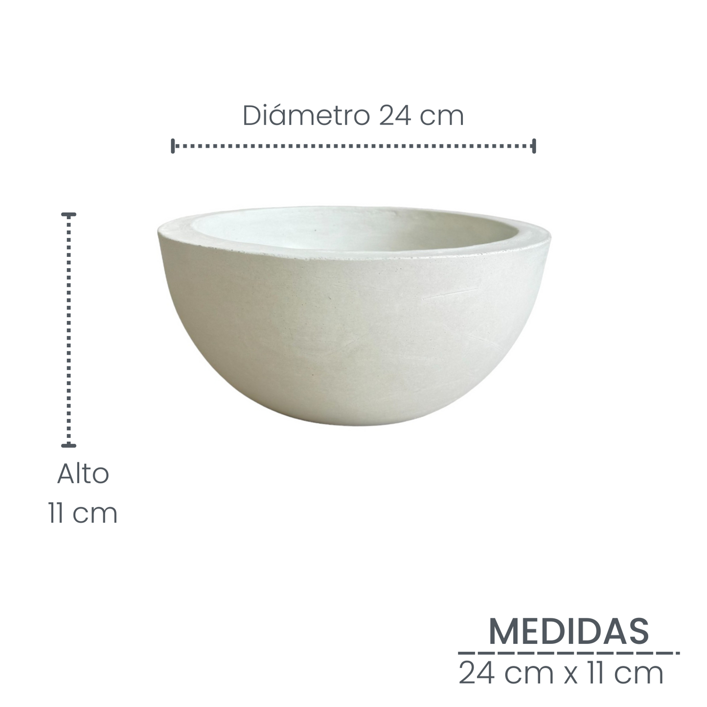 Matera Bowl mediano Álora de cemento 24x11 cm Blanco + Base metalica dorada