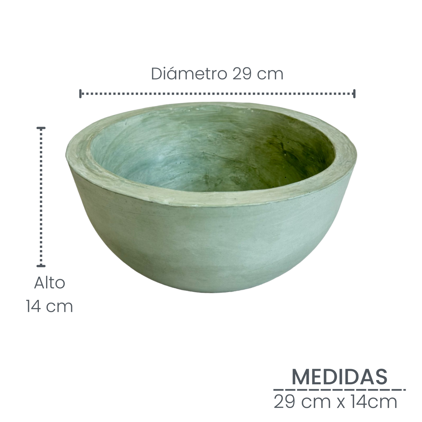 Matera Bowl de Cemento 14x29 cm Verde Oliva + Base Metalica Dorada 70 cm