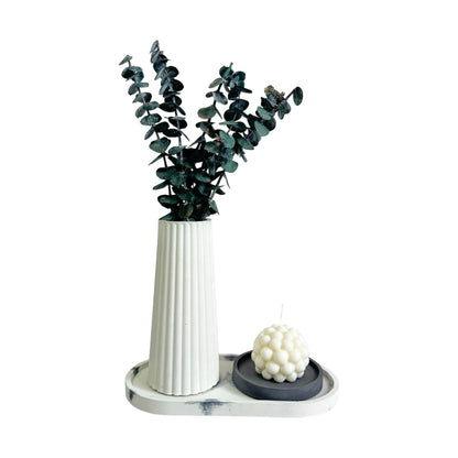 Setx3 Florero Alessia de cemento Blanco/Mármol negro