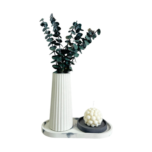 Setx3 Florero Alessia de cemento Blanco/Mármol negro