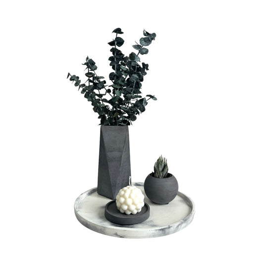 Setx4 Florero Alice de cemento  Oscuro/Mármol negro