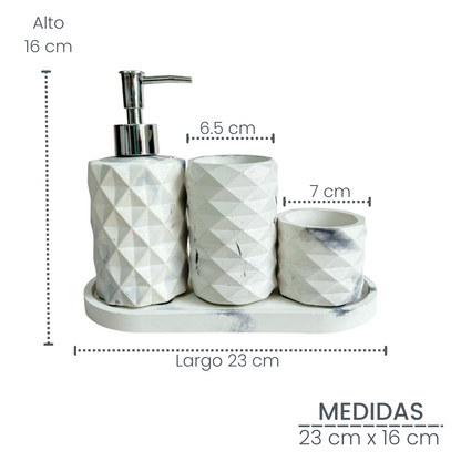 Set X4 Dispensador Baño Ela en cemento Mármol negro